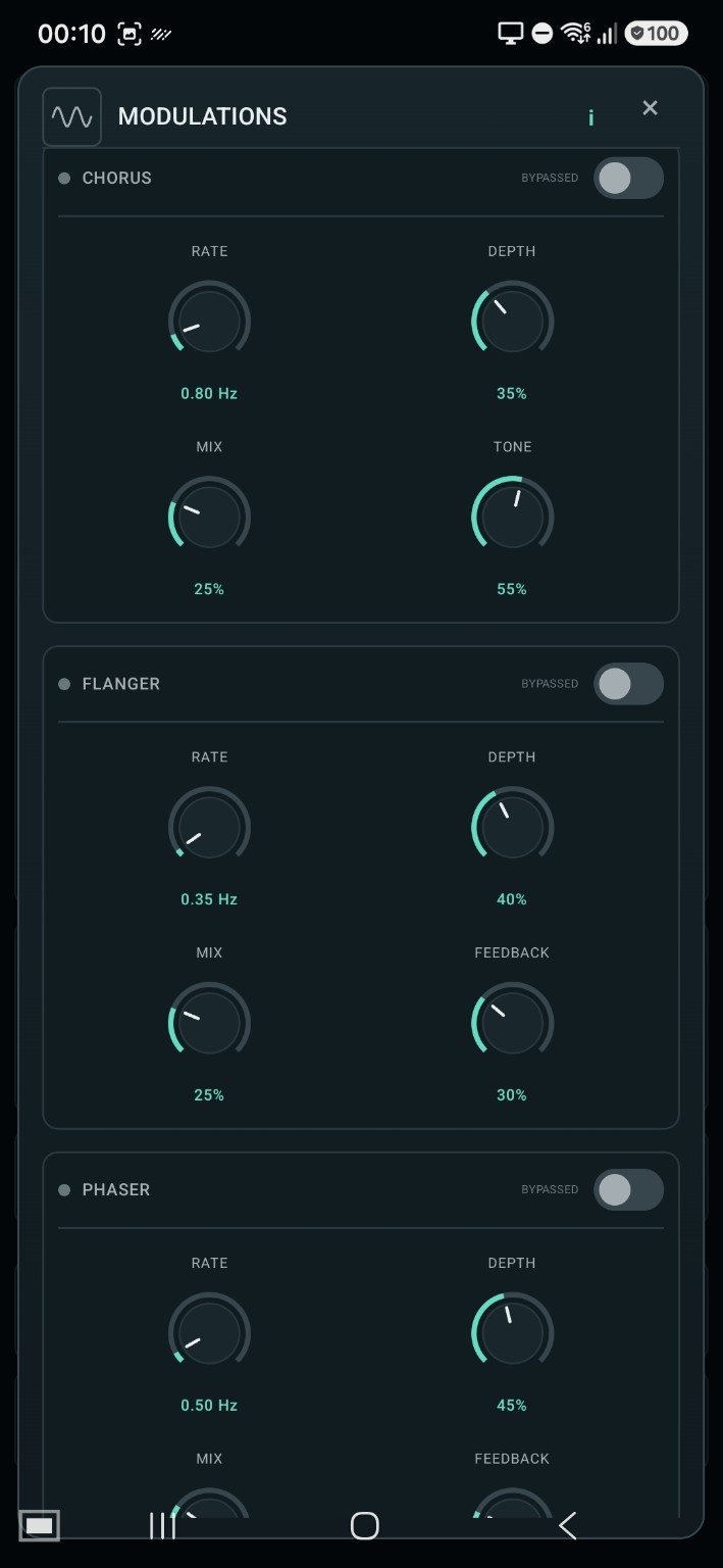 Detaillierte Chorus-, Flanger- und Phaser-Regler in NAM A2 Recorder